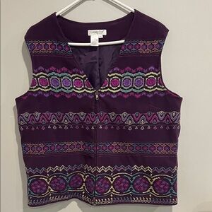 Coldwater Creek Purple Embroidered vest womens size XL